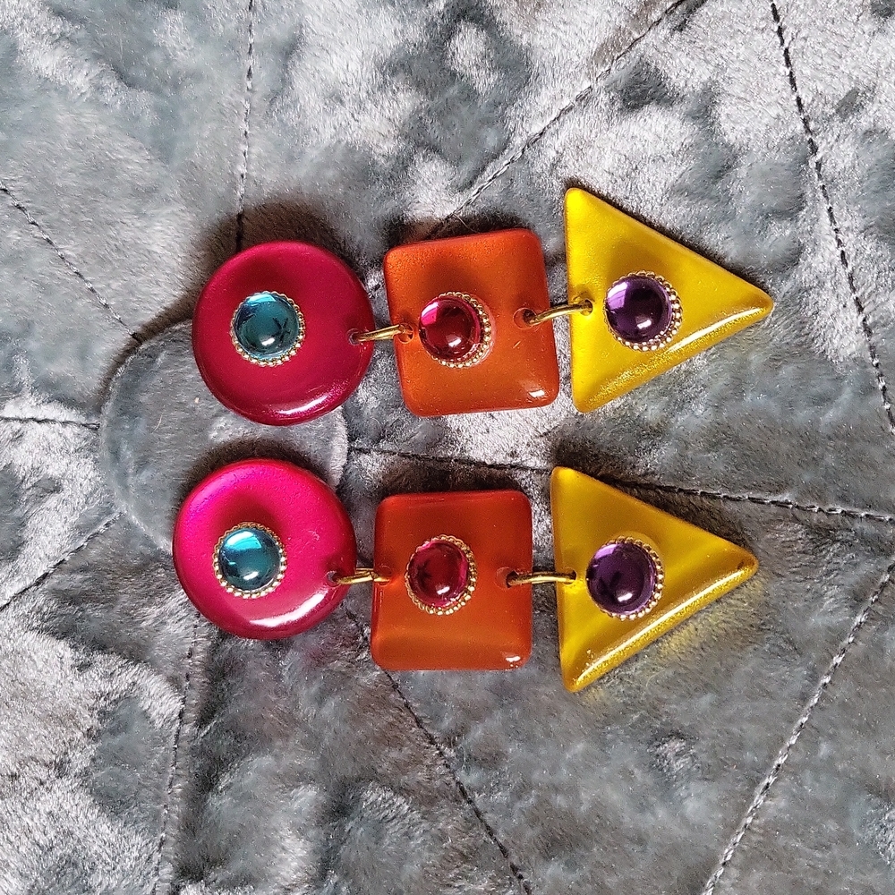 Funky Retro Clip-on Costume Geometric Earrings